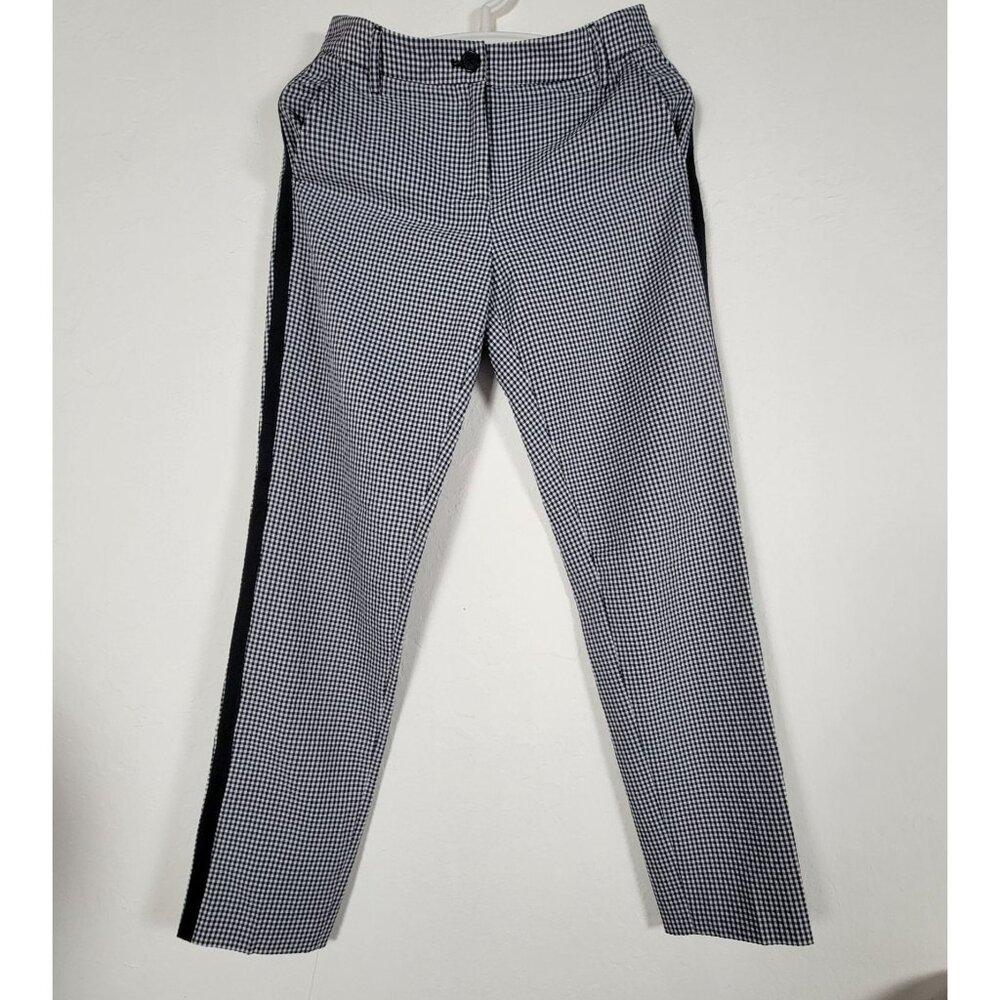Armani Exchange Womens Blue & White Gingham Straight-Leg Trouser Pants Size 0